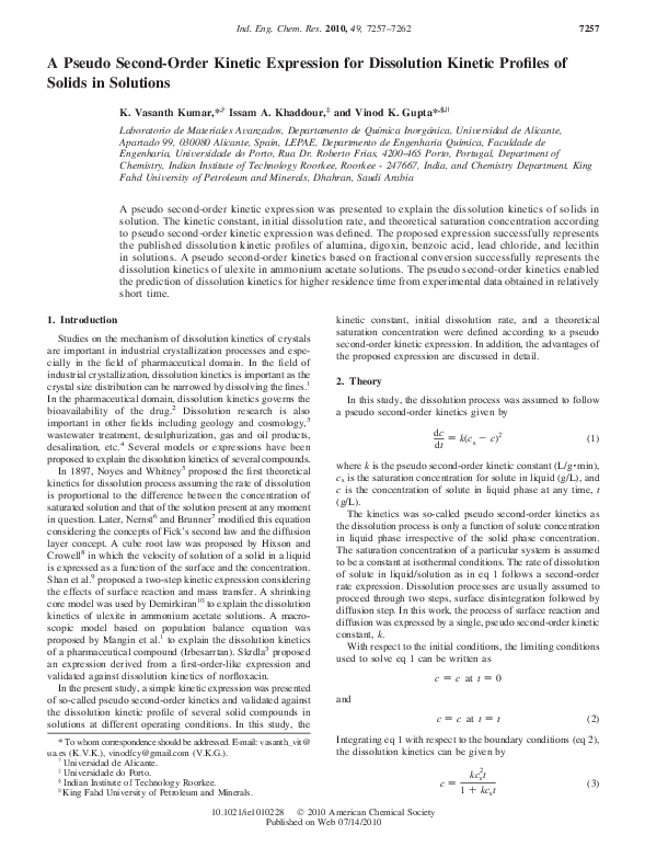 (PDF) A Pseudo SecondOrder Expression for Dissolution Profiles of Solids in