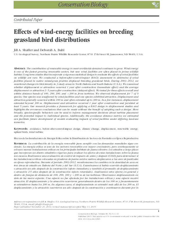 (PDF) Effects of wind-energy facilities on breeding grassland bird ...