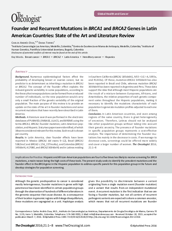 (PDF) Global Health and Cancer Founder and Recurrent Mutations in BRCA1 ...