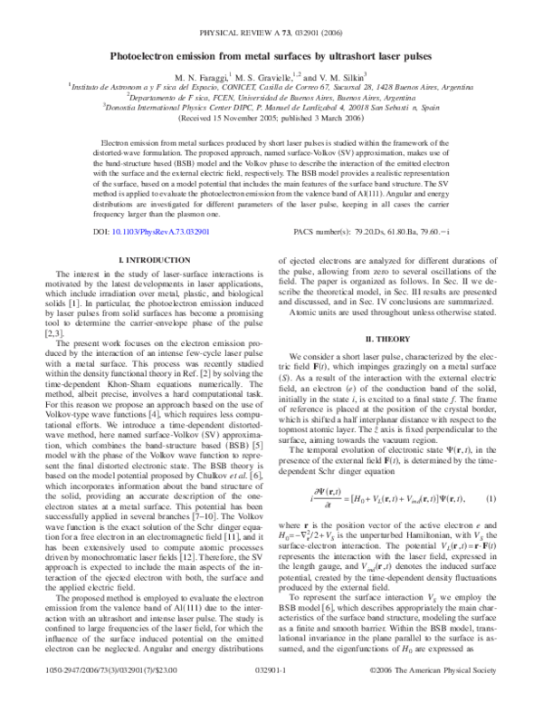 (PDF) Photoelectron emission from metal surfaces by ultrashort laser pulses