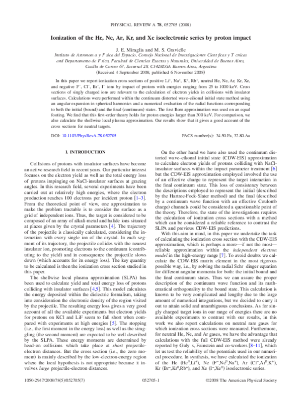 (PDF) Ionization of the He, Ne, Ar, Kr, and Xe isoelectronic series by ...