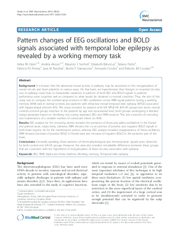(PDF) Pattern changes of EEG oscillations and BOLD signals associated ...