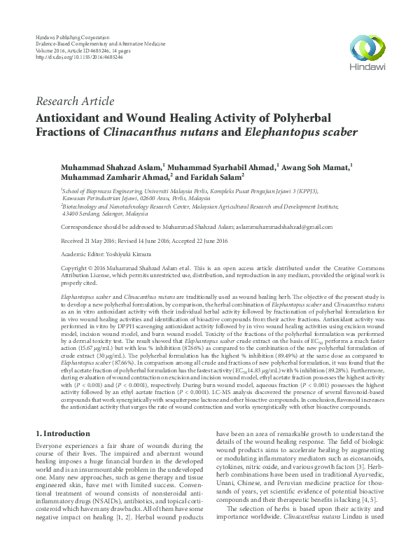 (PDF) Antioxidant and Wound Healing Activity of Polyherbal Fractions of ...