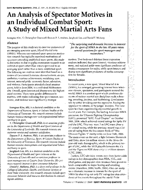 (PDF) An Analysis of Spectator Motives in an Individual Combat Sport A