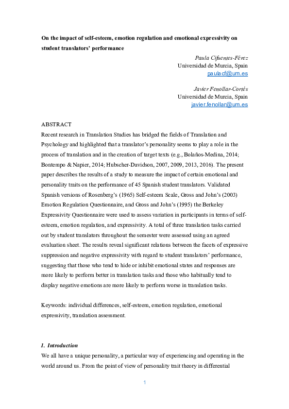(PDF) On the impact of self-esteem, emotion regulation and emotional ...