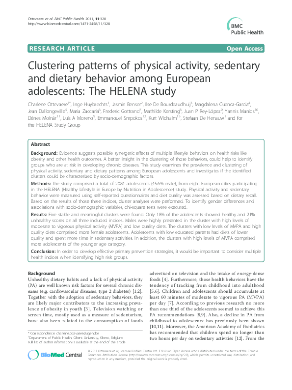 (PDF) Clustering patterns of physical activity, sedentary and dietary ...