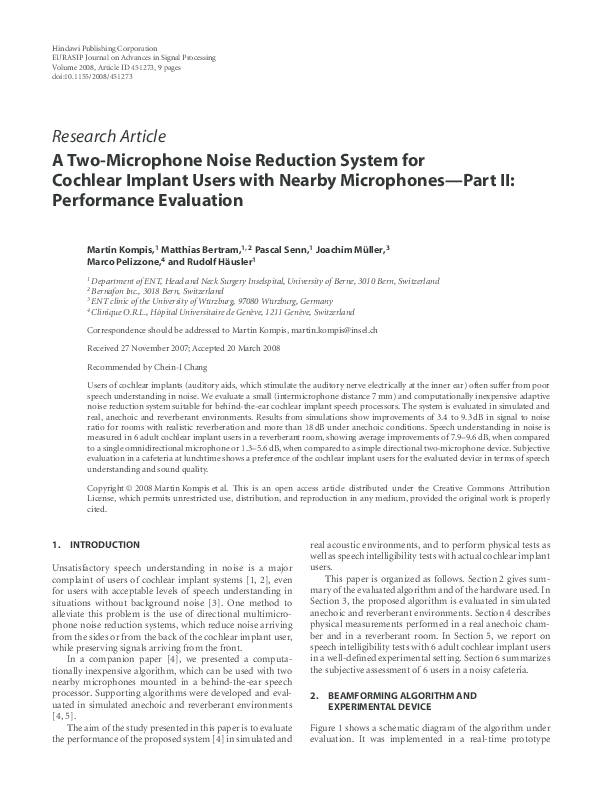(PDF) A Two-Microphone Noise Reduction System for Cochlear Implant ...