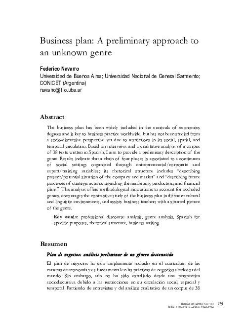 (PDF) Business plan: A preliminary approach to an unknown genre
