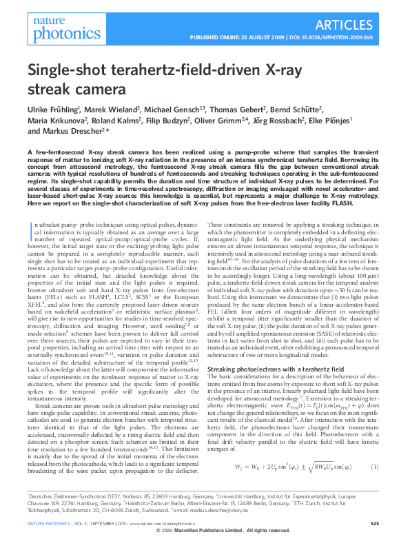 (PDF) Single-shot terahertz-field-driven X-ray streak camera