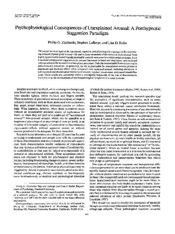 (PDF) Psychophysiological Consequences of Unexplained Arousal: A ...