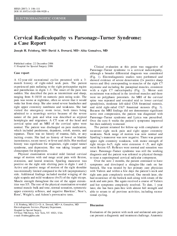 (PDF) Cervical Radiculopathy vs ParsonageTurner Syndrome a Case