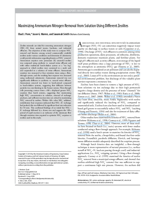 (PDF) Maximizing Ammonium Nitrogen Removal from Solution Using Diff ...