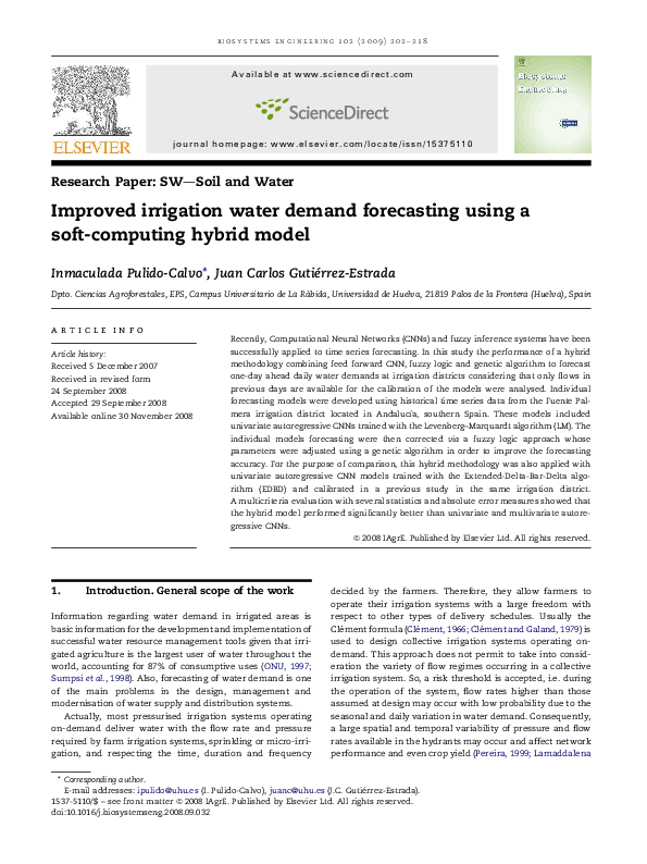 (PDF) Improved irrigation water demand forecasting using a soft ...