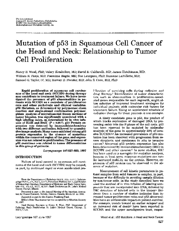 (PDF) Mutation of p53 in Squamous Cell Cancer of the Head and Neck ...