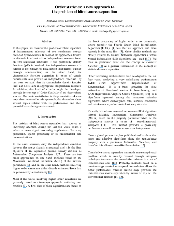 (PDF) Order statistics: a new approach to the problem of blind source ...