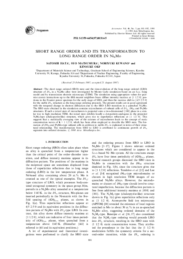 (PDF) Short range order and its transformation to long range order in ...