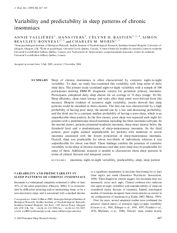 (PDF) Variability and predictability in sleep patterns of chronic ...