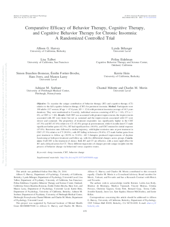 (PDF) Comparative efficacy of behavior therapy, cognitive therapy, and ...