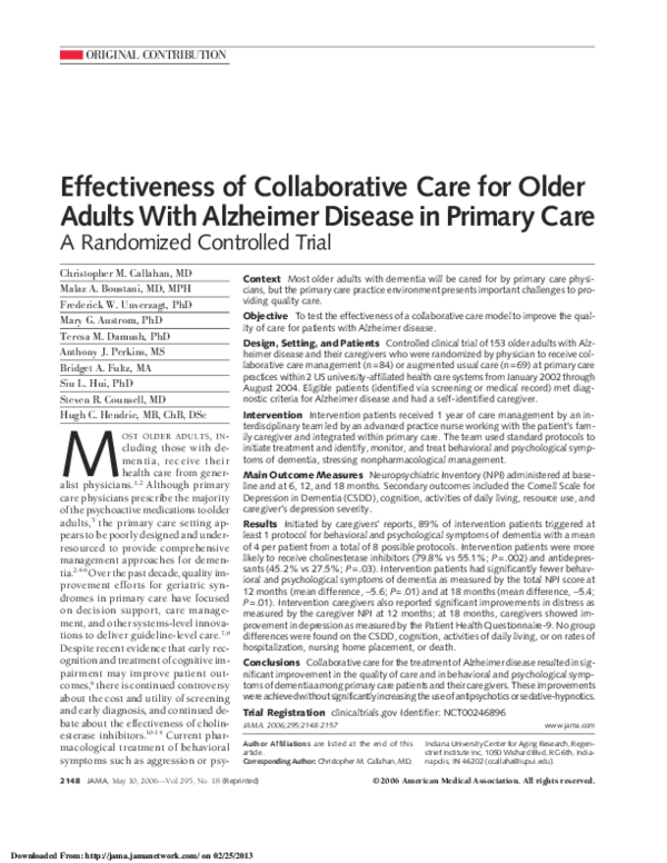 (PDF) Effectiveness of Collaborative Care for Older Adults With ...