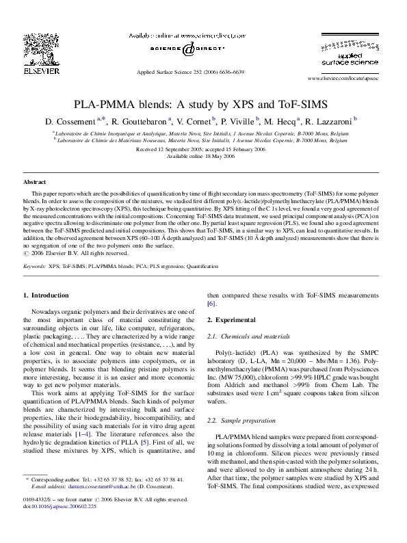 (PDF) PLA-PMMA blends: A study by XPS and ToF-SIMS