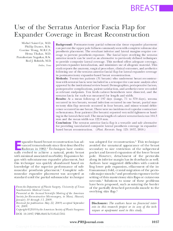 (PDF) Use of the Serratus Anterior Fascia Flap for Expander Coverage in ...