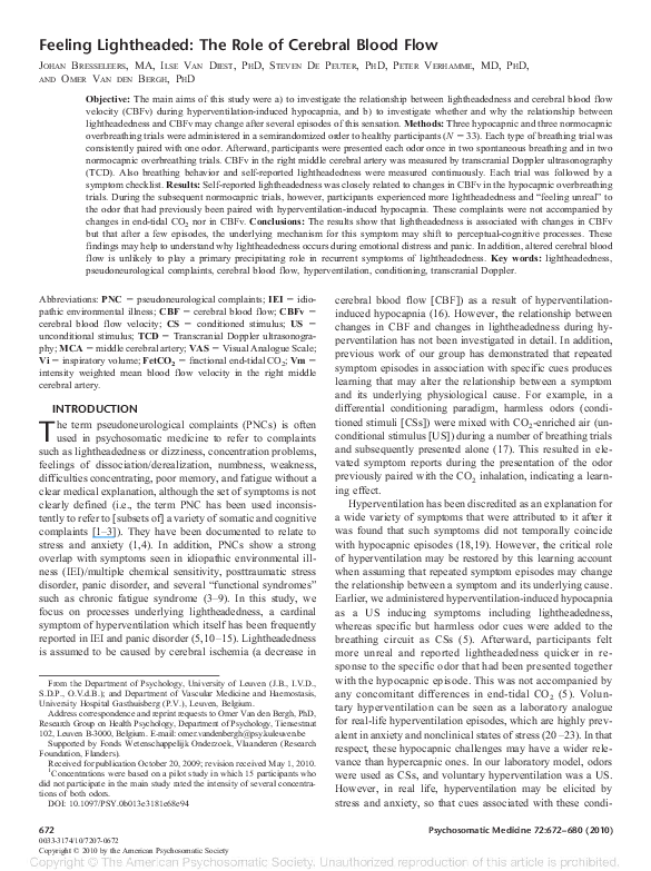 (PDF) Feeling Lightheaded: The Role of Cerebral Blood Flow