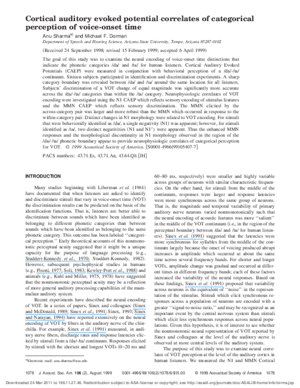 (PDF) Cortical auditory evoked potential correlates of categorical ...