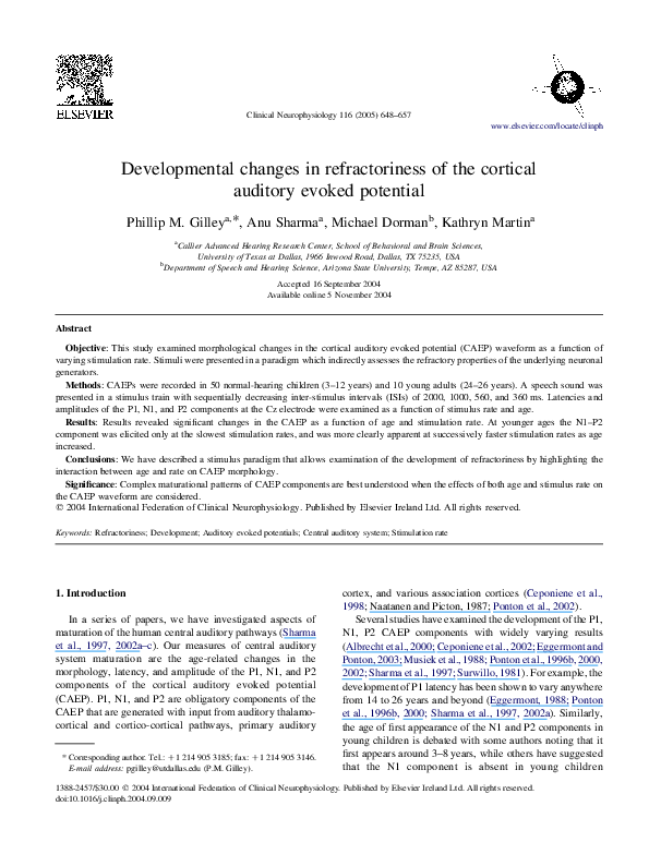 (PDF) Developmental changes in refractoriness of the cortical auditory ...