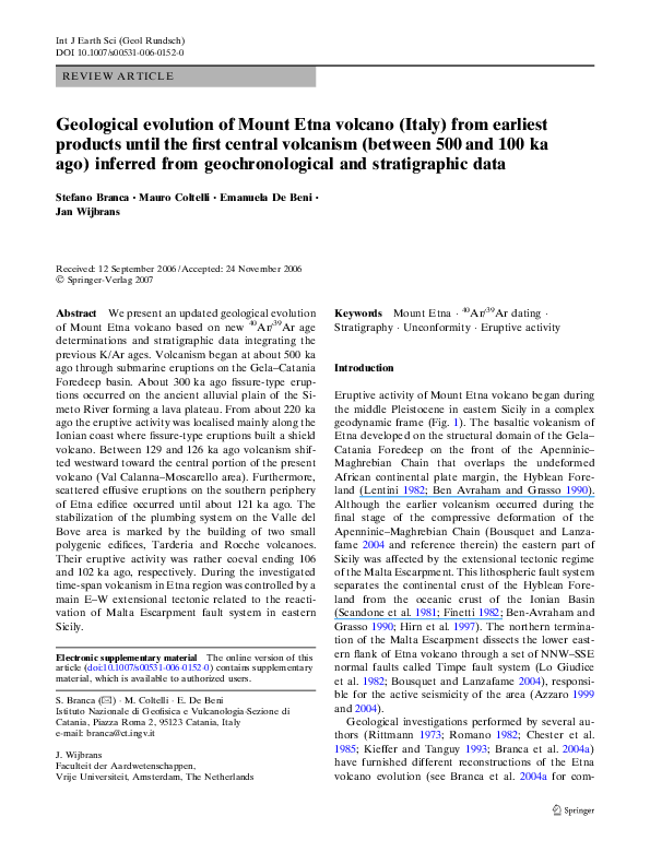(PDF) Geological evolution of Mount Etna volcano (Italy) from earliest ...