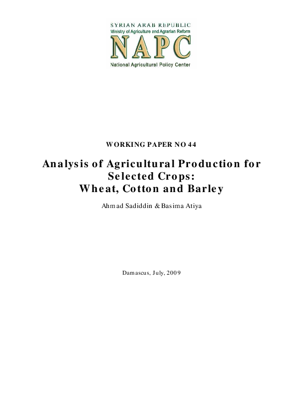 (PDF) Analysis of Agricultural Production for Selected Crops: Wheat ...