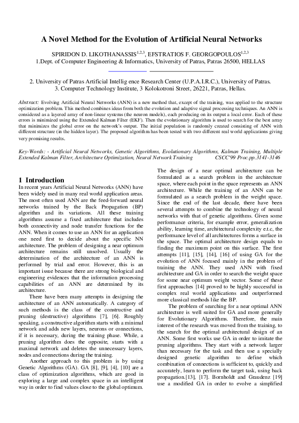 (PDF) A Novel Method for the Evolution of Artificial Neural Networks