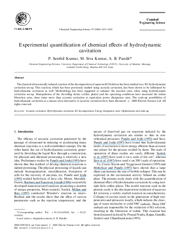 (PDF) Experimental quantification of chemical effects of hydrodynamic ...