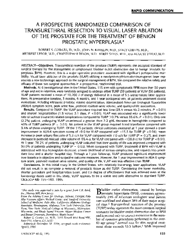 (PDF) A prospective randomized comparison of transurethral resection to