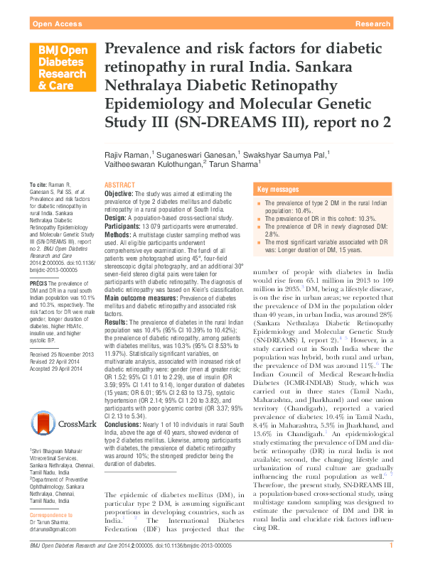 (PDF) Prevalence and risk factors for diabetic retinopathy: a ...
