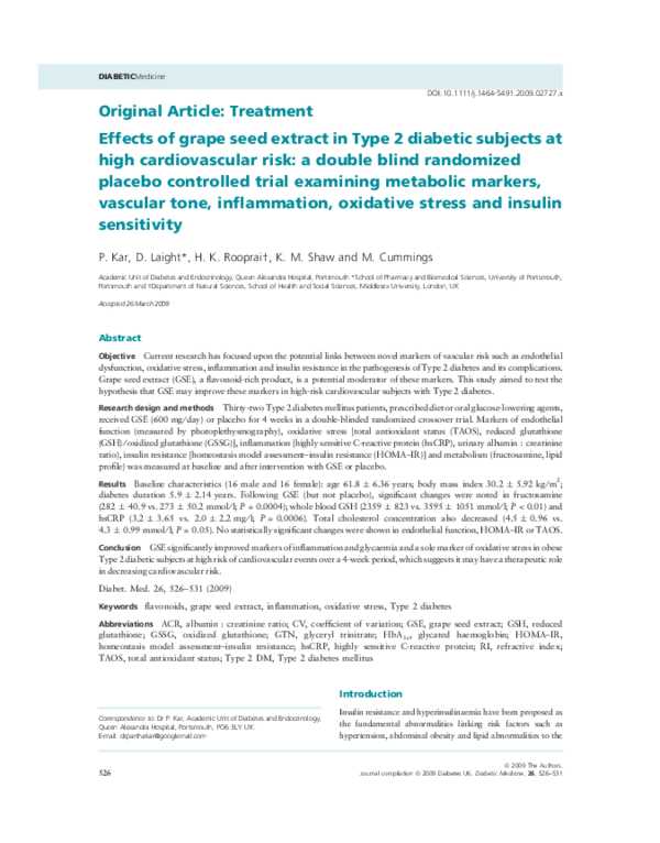 (PDF) Effects of grape seed extract in Type 2 diabetic subjects at high