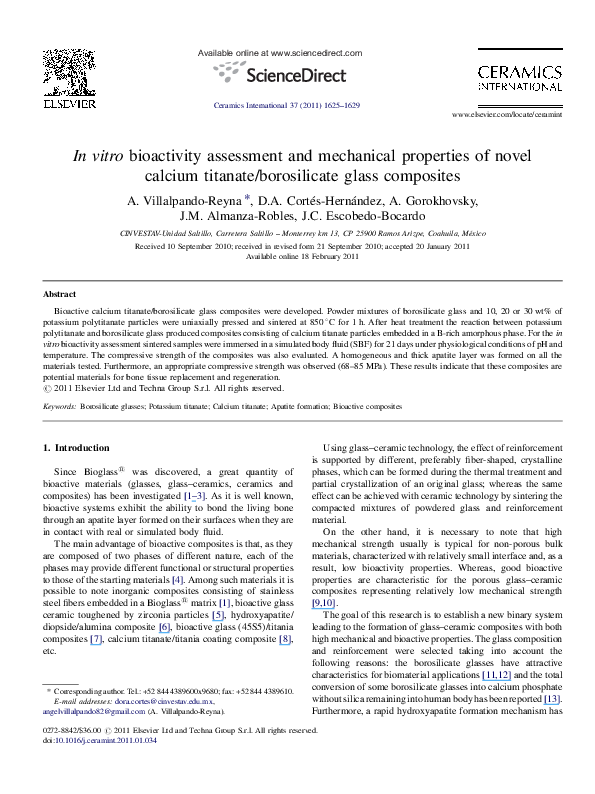 (PDF) In vitro bioactivity assessment and mechanical properties of ...