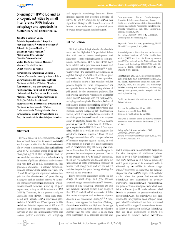 (PDF) Silencing of hpv16 e6 and e7 oncogenic activities by small ...