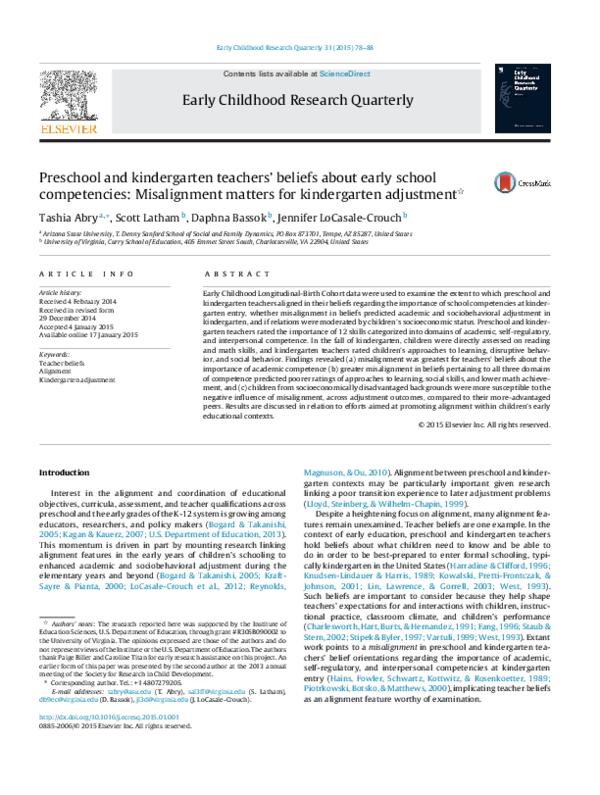 pdf preschool and kindergarten teachers beliefs about early school