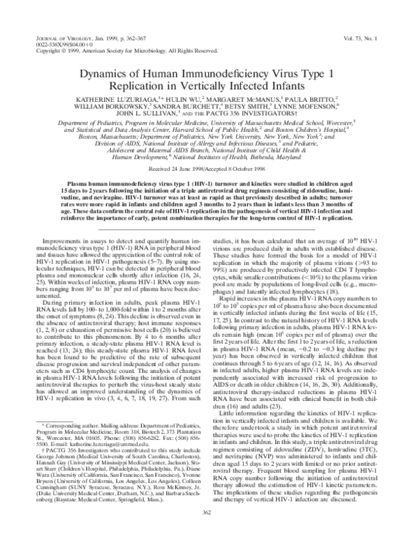 (PDF) Dynamics of Human Immunodeficiency Virus Type 1 Replication in ...