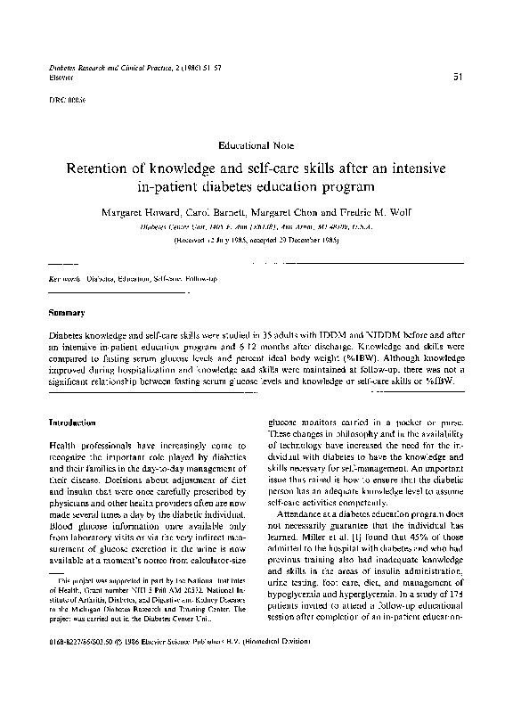 (PDF) Retention of knowledge and self-care skills after an intensive in ...