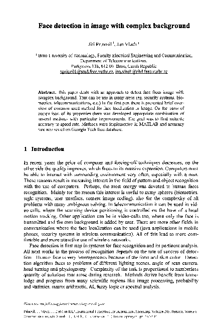 (PDF) Face detection in image with complex background