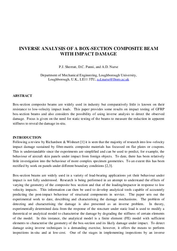 INVERSE ANALYSIS OF A BOX-SECTION COMPOSITE BEAM WITH IMPACT DAMAGE