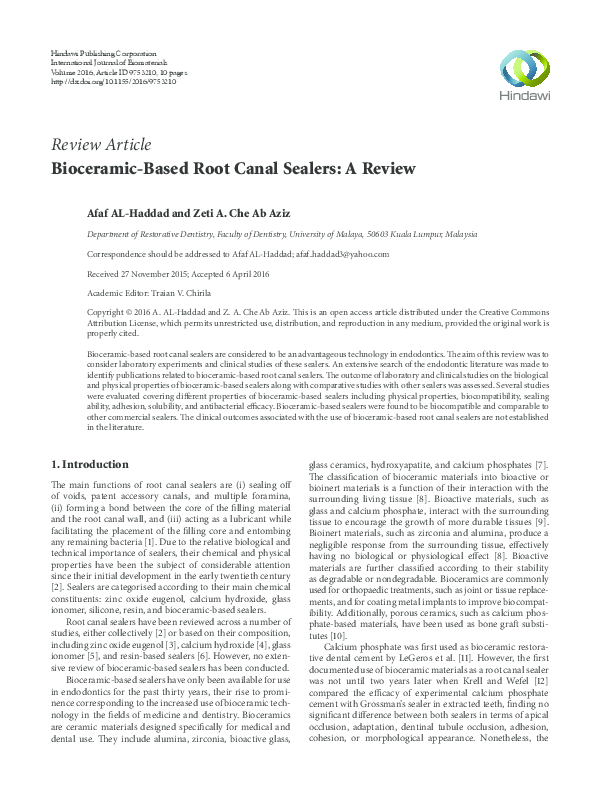 (PDF) BioceramicBased Root Canal Sealers A Review University Malaya's Dental Research