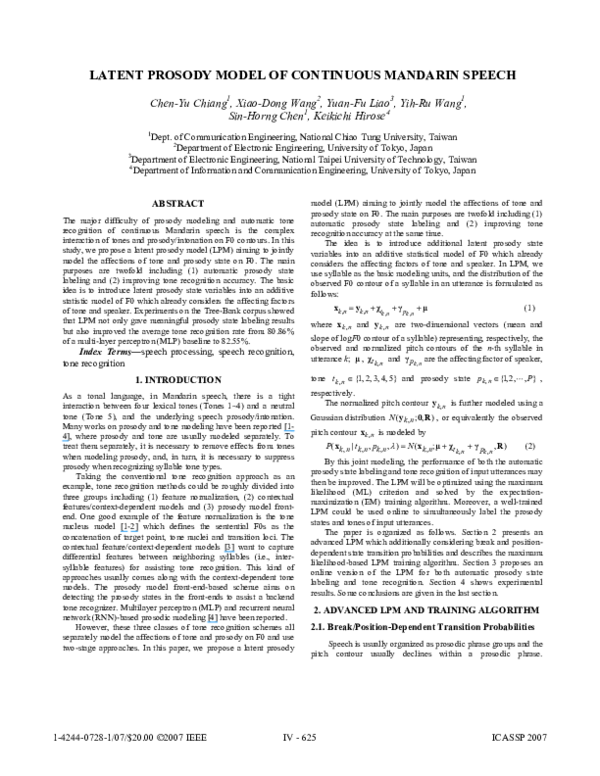 (PDF) Latent Prosody Model of Continuous Mandarin Speech