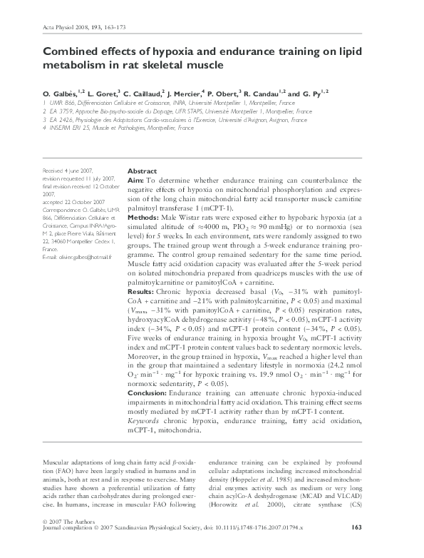 (PDF) Combined effects of hypoxia and endurance training on lipid ...