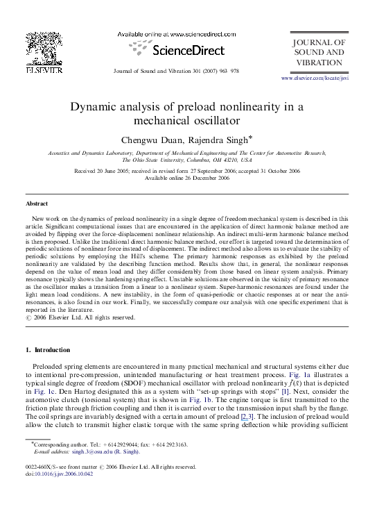 (PDF) Dynamic analysis of preload nonlinearity in a mechanical oscillator