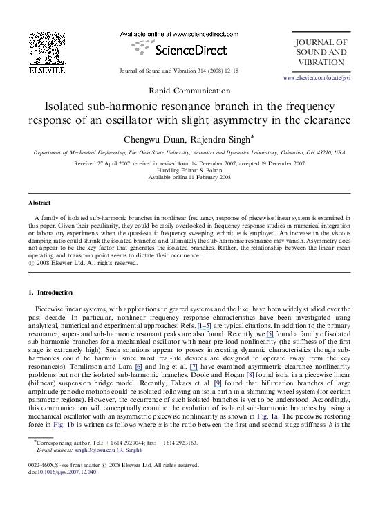 (PDF) Isolated sub-harmonic resonance branch in the frequency response ...