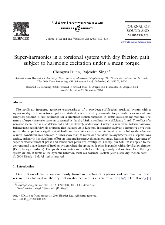 (PDF) Super-harmonics in a torsional system with dry friction path ...