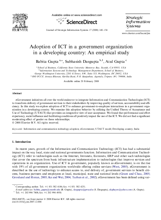 (PDF) Adoption of ICT in a government organization in a developing ...