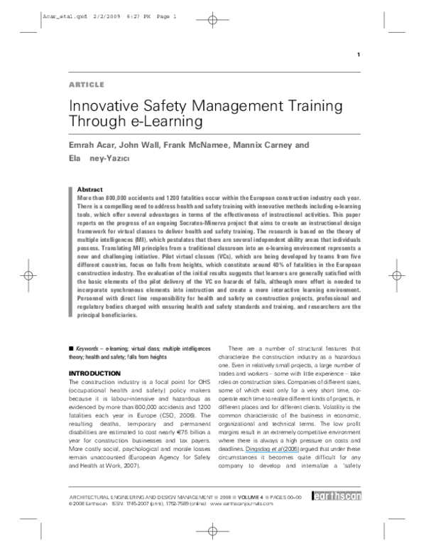 (PDF) Innovative Safety Management Training Through e-Learning